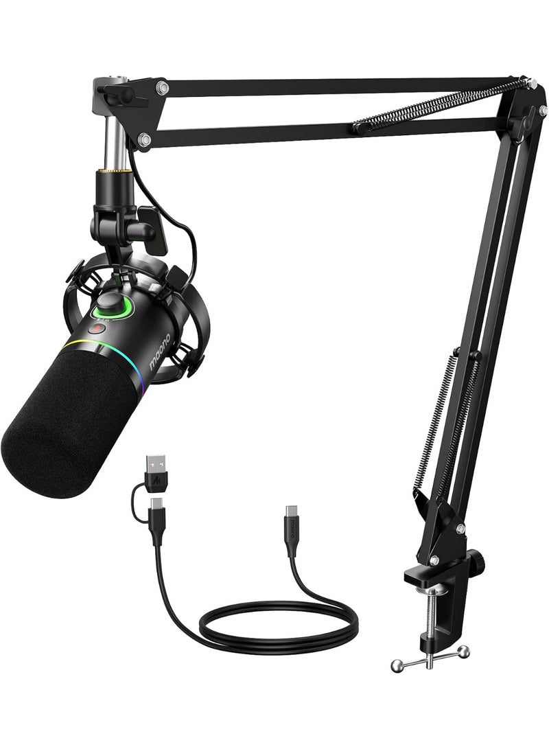 Maono مجموعة ميكروفون ديناميكي PD200XS USB/XLR مع ذراع متحركة باللون الأسود - Image 1