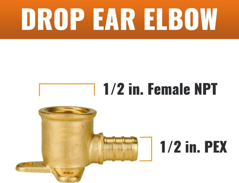 SUNGATOR 8-Pack Pex Drop Ear Elbow 1/2", No Lead Brass Fittings, UPC Certified, ASTM F1807 - Image 3