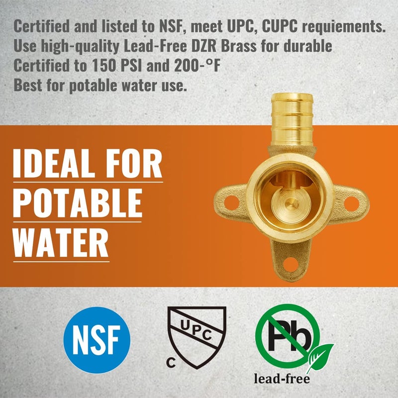 SUNGATOR 8-Pack Pex Drop Ear Elbow 1/2", No Lead Brass Fittings, UPC Certified, ASTM F1807 - Image 5