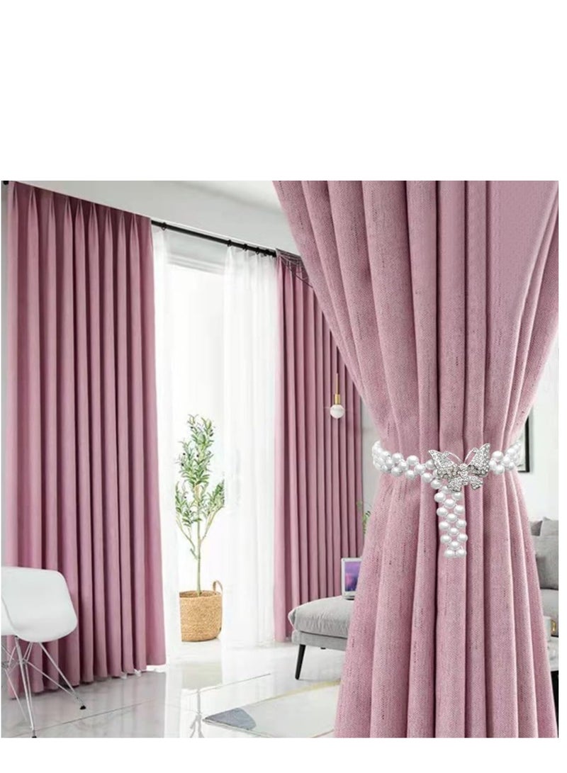 SYOSI 2Pcs Curtain TieBacks, Butterfly Pearl Curtain Decorative Clips Rope Holdbacks Curtain Holder Buckles, Metal TieBacks for Home Office Hotel Window Drape Decorative - Image 3