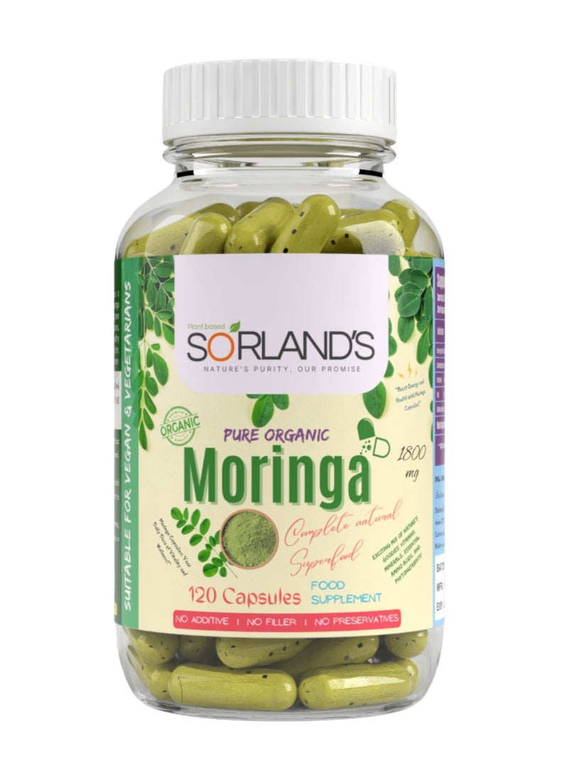 Sorland's - Organic Moringa 120 Vegan Capsules( Complete Natural Superfood) Energy, Metabolism & Immune Support - Image 1