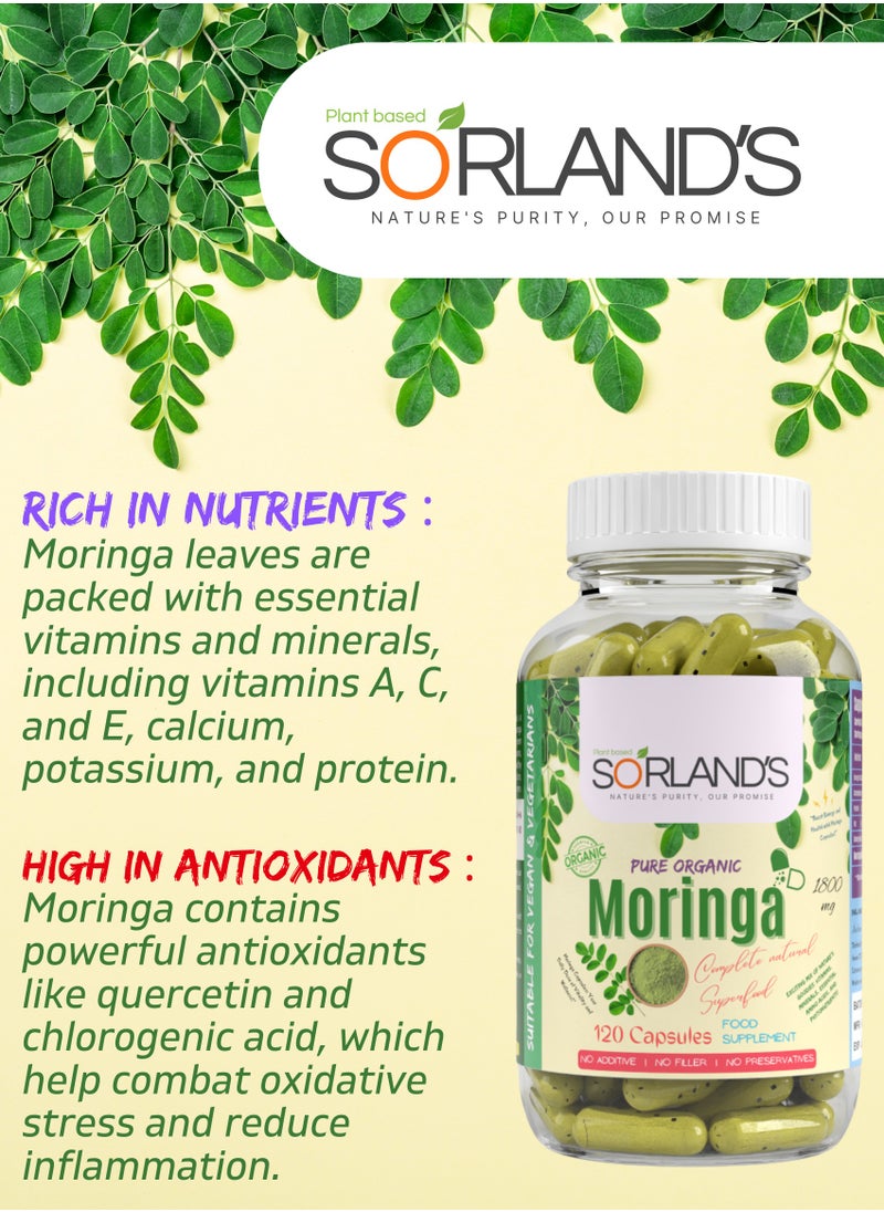 Sorland's - Organic Moringa 120 Vegan Capsules( Complete Natural Superfood) Energy, Metabolism & Immune Support - Image 1