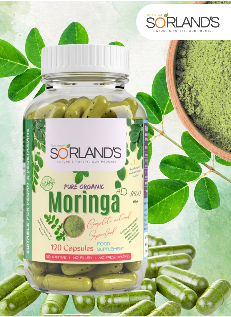 Sorland's - Organic Moringa 120 Vegan Capsules( Complete Natural Superfood) Energy, Metabolism & Immune Support - Image 1