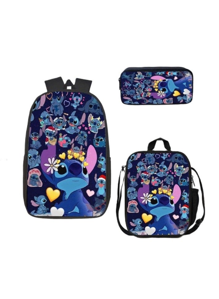 3 Pcs Anime Cartoon Stitch Backpack Set Schoolbag