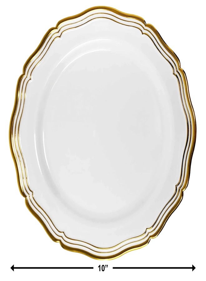 Decor Decorline مجموعة ديكورلاين الأنيقة من الأريستوقراطيين أطباق عشاء بيضاء/ذهبية - 10" (عبوة من 10) - جودة ممتازة - مثالية للمناسبات الخاصة والتجمعات المنزلية - Image 3
