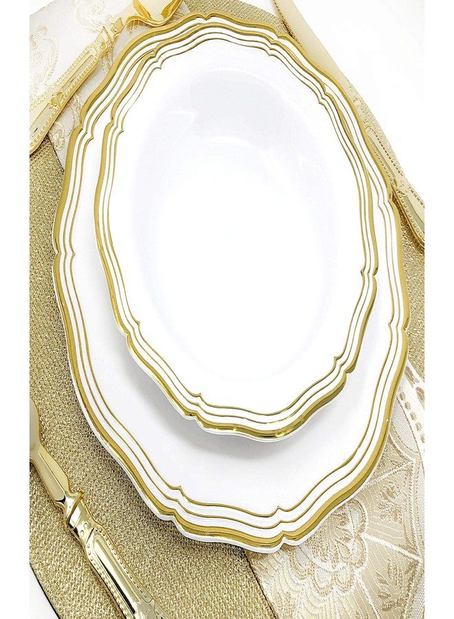 Decor Decorline مجموعة ديكورلاين الأنيقة من الأريستوقراطيين أطباق عشاء بيضاء/ذهبية - 10" (عبوة من 10) - جودة ممتازة - مثالية للمناسبات الخاصة والتجمعات المنزلية - Image 4