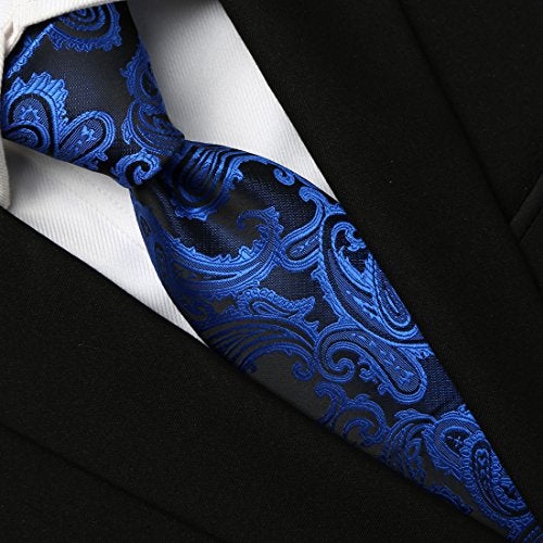 KissTies Mens Extra Long Tie Set: Navy Blue Paisley Necktie + Hanky + Gift Box (63'' XL) - Image 3