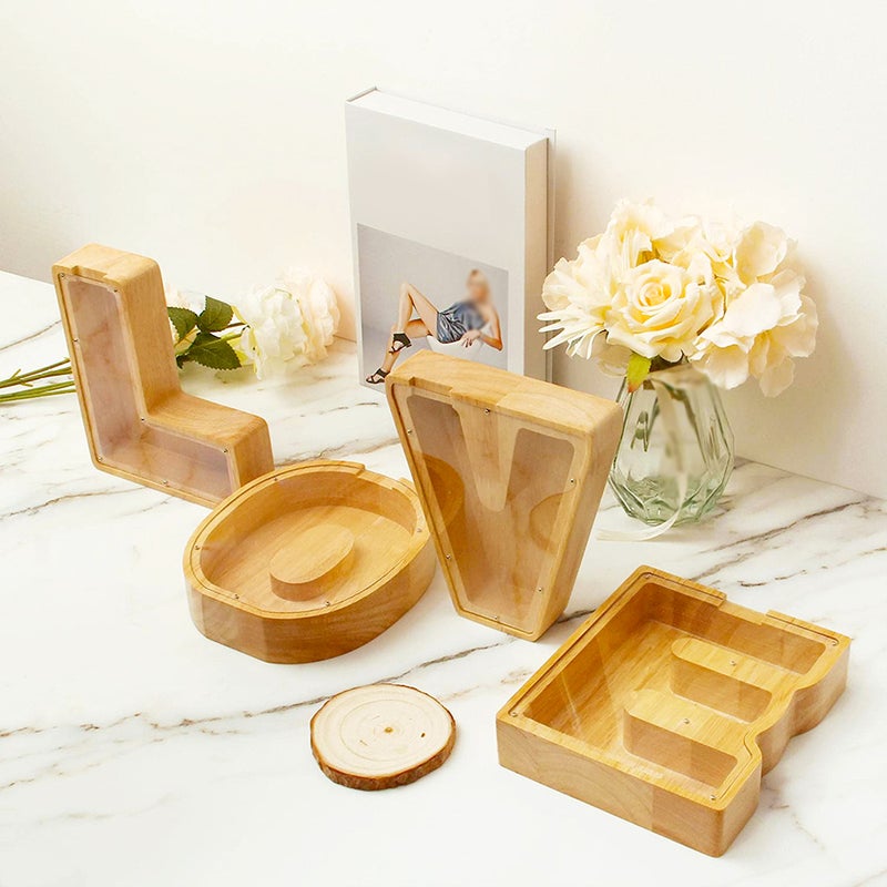 Twenty-Six English Alphabet Piggy Bank 26-letter Personalized Wooden Coin Money Saving Box Customized Own Name Stickers Exquisite Home Desktop Decor Ornaments - Image 5