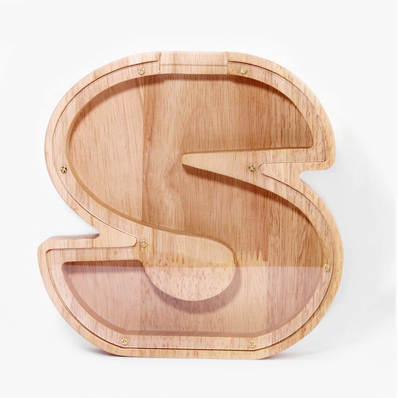 Twenty-Six English Alphabet Piggy Bank 26-letter Personalized Wooden Coin Money Saving Box Customized Own Name Stickers Exquisite Home Desktop Decor Ornaments - Image 1