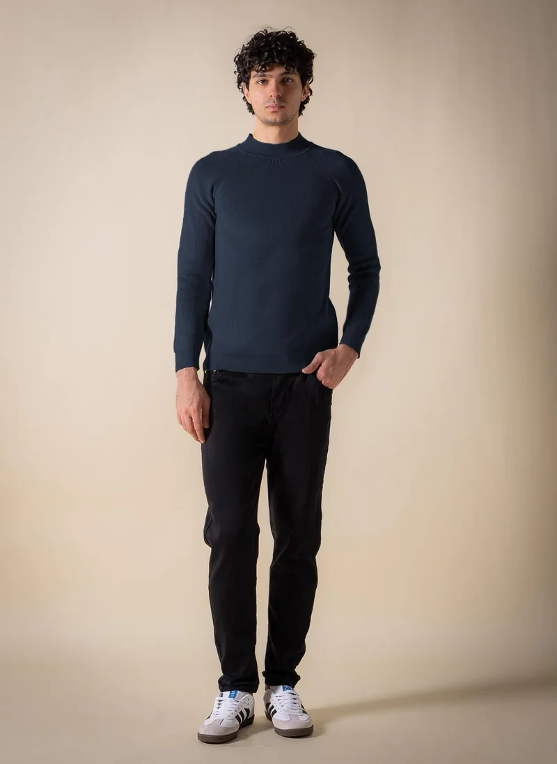 Shapes Blue TEXTURED MOCK-NECK SWEATER for Men | Best Price UAE