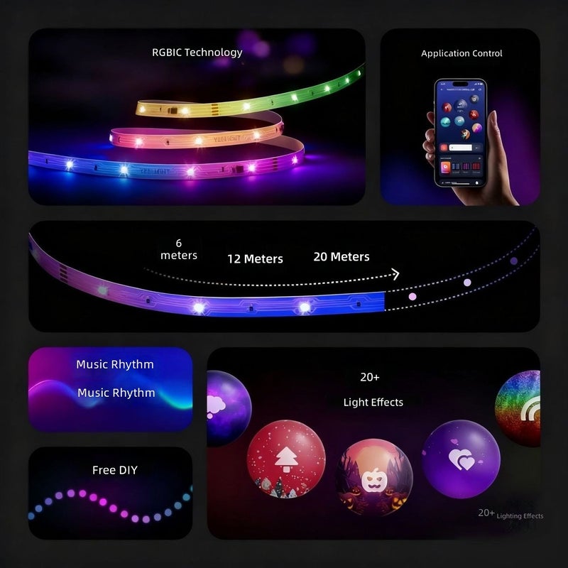 يلايت 【Yeelight】شريط إضاءة LED ذكي متعدد الألوان RGBIC من يلايت مع تأثيرات ديناميكية متزامنة مع الموسيقى للألعاب والأجواء - Image 5