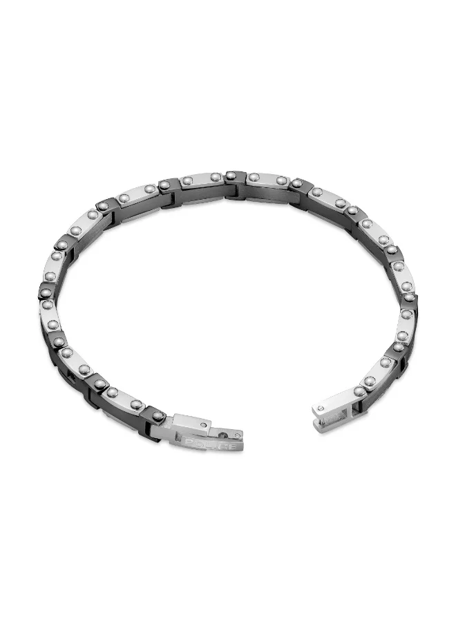 POLICE Spire Silver Black Stainless Steel Link Bracelet for Men, 180mm