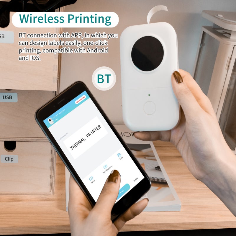Label Printer: 1pc White Label Roll, Inkless 203DPI Print, Portable Mobile Printer - BT Connected for iOS Android, Mini Pocket Printer for Home Office Study Journal Storage - Image 5