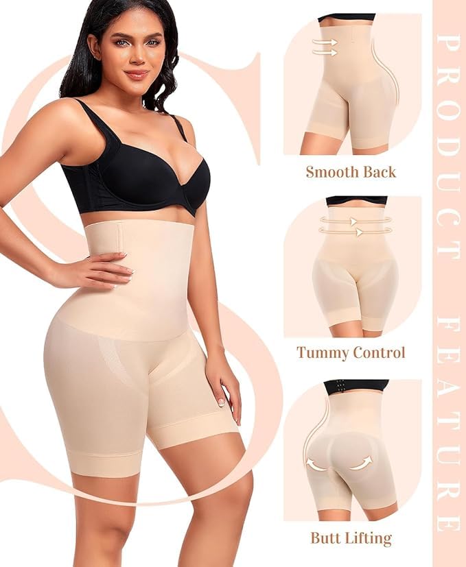 KROYWEN Shapewear Tummy Control Invisible Shaping High Waisted Body Shaper Shorts Under Dress (Fits Waist: 30 to 38 Inch) (Skin, Free Size) - Image 2