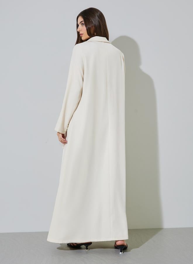 Amirah Cream Floral Applique Front Open Abaya - Image 3
