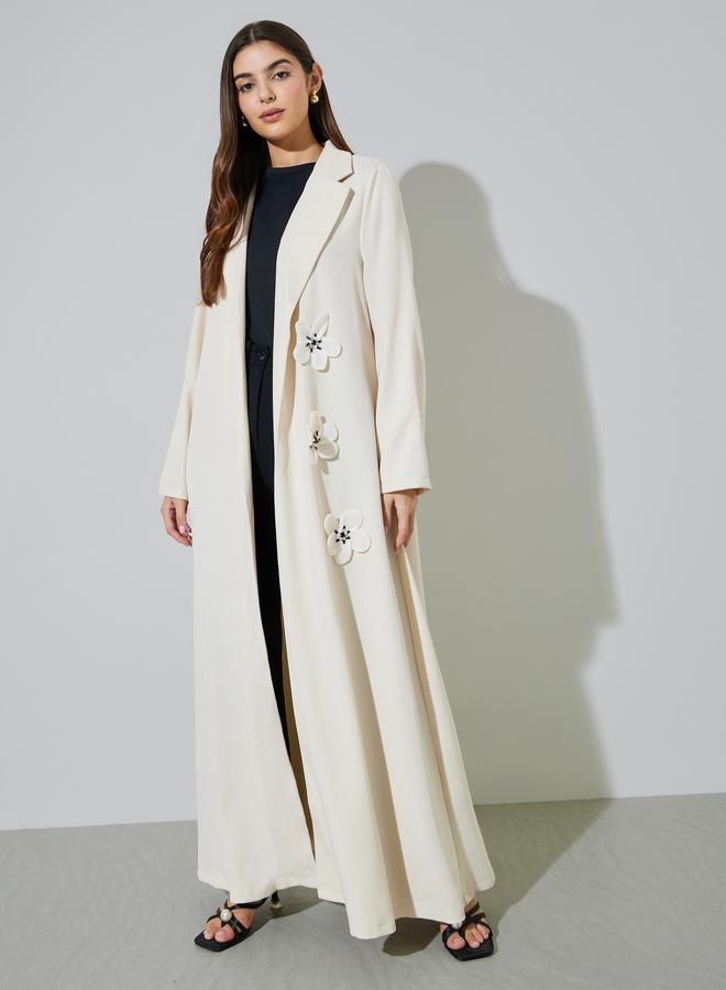 Amirah Cream Floral Applique Front Open Abaya - Image 1