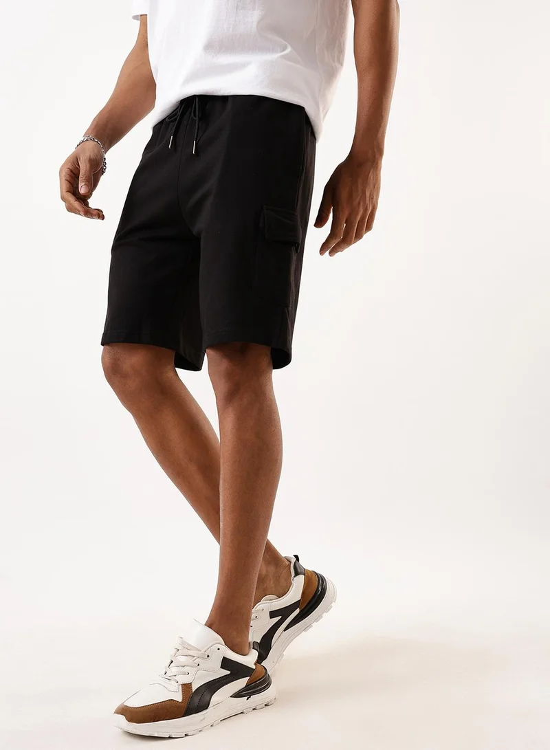 Dennis Lingo Men's Black Terry Solid Knee Length Lounge Relaxed Shorts