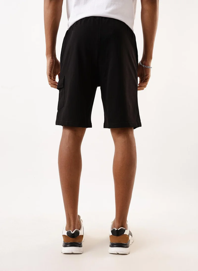 Dennis Lingo Men's Black Terry Solid Knee Length Lounge Relaxed Shorts