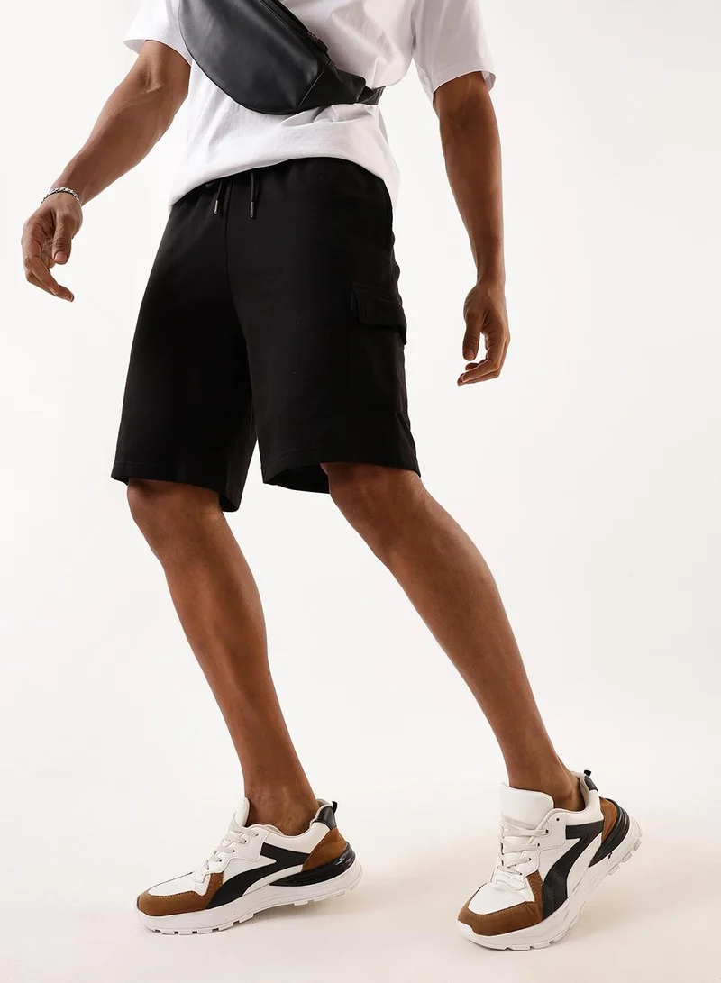 Dennis Lingo Men's Black Terry Solid Knee Length Lounge Relaxed Shorts