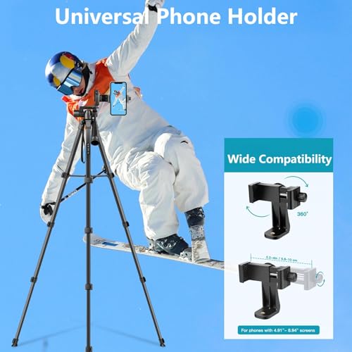 Victiv 70'' Tripod Stand for Phone, Mobile Stand Video Shoot, Lightweight Aluminium Alloy Tripod Mobile Holder with Bag, Camera Stand Compatible with iPhone Samsung Galaxy Xiaomi Vivo Canon - Image 2