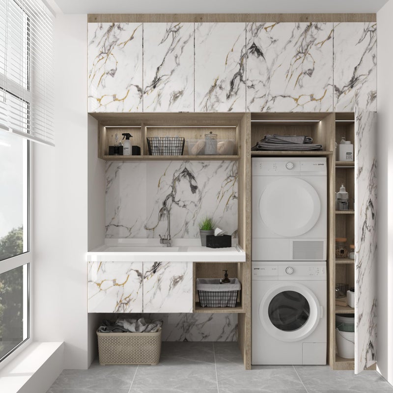 Boobest 15.74"x354.3" White Marble Contact Paper for Countertops Peel and Stick Waterproof Faux Marble Wallpaper for Kitchen Cabinets TV Wall Backdrop Living Room Chruch Glossy Thick Marble Vinyl Wrap - Image 4