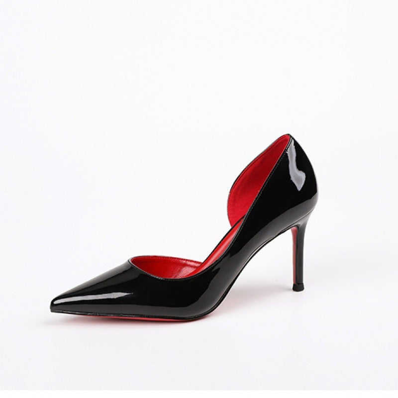 Non-Slip Stiletto Heels With Red Bottom Pointed French Shiny All-Match Single-Layer Shoes - Image 1