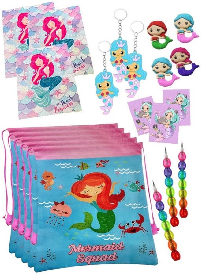 Le Delite Mermaid Theme Party Return Gifts for Kids Girls/Combo Pack of 5 Items I Princess Fish Carry Bag,Diary with School Stationary Pencil, Eraser & Keychain (Mermaid Full Combo (5 Piece)) - Image 1