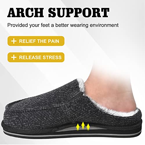 ONCAI Mens Slippers 2025 with Orthotic Arch Support,Cotton-Blend High-Density Memory Foam Plantar Fasciitis House Slippers Warm Stripe Faux Fur Slip-on Indoor Outdoor Rubber Sole Black Size 11 - Image 5