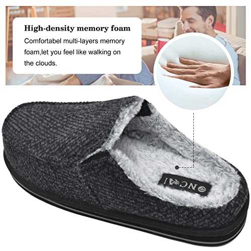 ONCAI Mens Slippers 2025 with Orthotic Arch Support,Cotton-Blend High-Density Memory Foam Plantar Fasciitis House Slippers Warm Stripe Faux Fur Slip-on Indoor Outdoor Rubber Sole Black Size 11 - Image 4