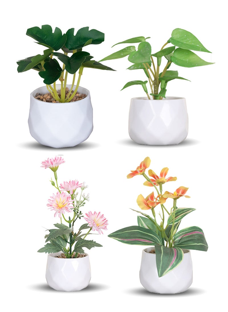 Splendors 4 Pieces Mini Artificial Plants Set Artificial Flower Home Decoration Small Fake Plants for Desk Office Home Bathroom Kitchen Bedroom Faux Plants Fake Flower in Pots Gift  - Image 1