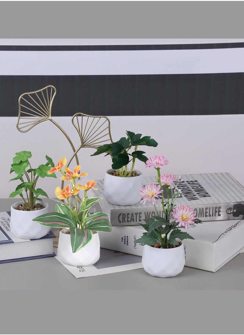 Splendors 4 Pieces Mini Artificial Plants Set Artificial Flower Home Decoration Small Fake Plants for Desk Office Home Bathroom Kitchen Bedroom Faux Plants Fake Flower in Pots Gift  - Image 2