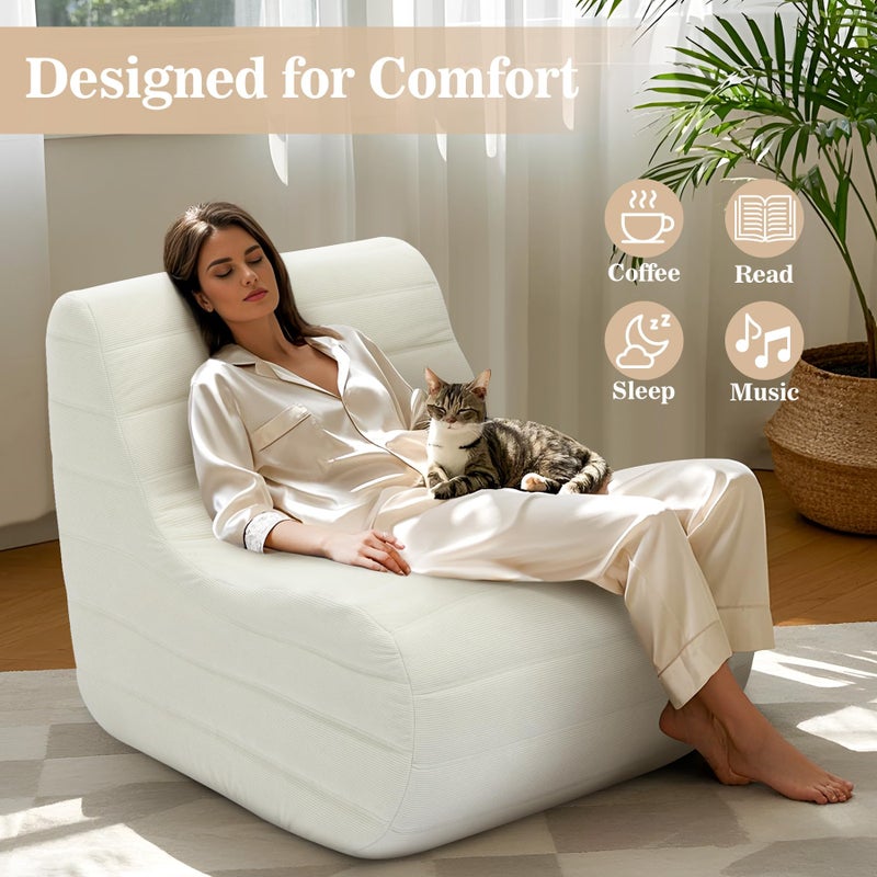 KKdema Bean Bag Chair, Fireside Bean Bags Lazy Sofa Sack, Big Beanbag Chair Floor Couch, Memory Foam Lounge Chair for Bedroom, Living Room, Office and Home, White - Image 5