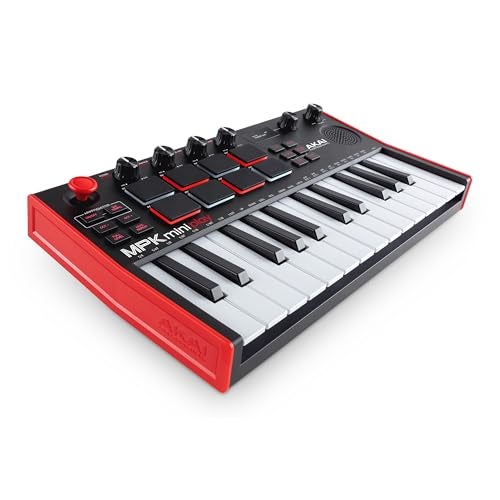 Akai Professional AKAI MPK Mini Play MK3: 25-Key Gen-2 Dynamic Keyboard Controller with 8 MPC Drum Pads, 4 Assignable Knobs, Joystick, 100+ Internal Sounds, OLED Display, USB Connectivity, Integrated Speaker - Image 1