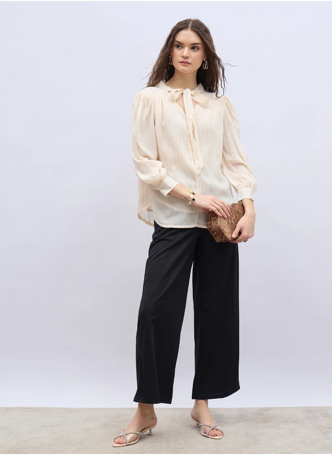 ستايلي High Rise Twill Wide Leg Trousers