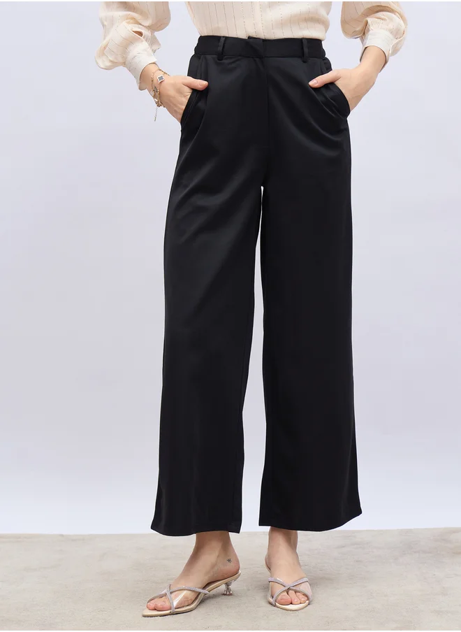 ستايلي High Rise Twill Wide Leg Trousers
