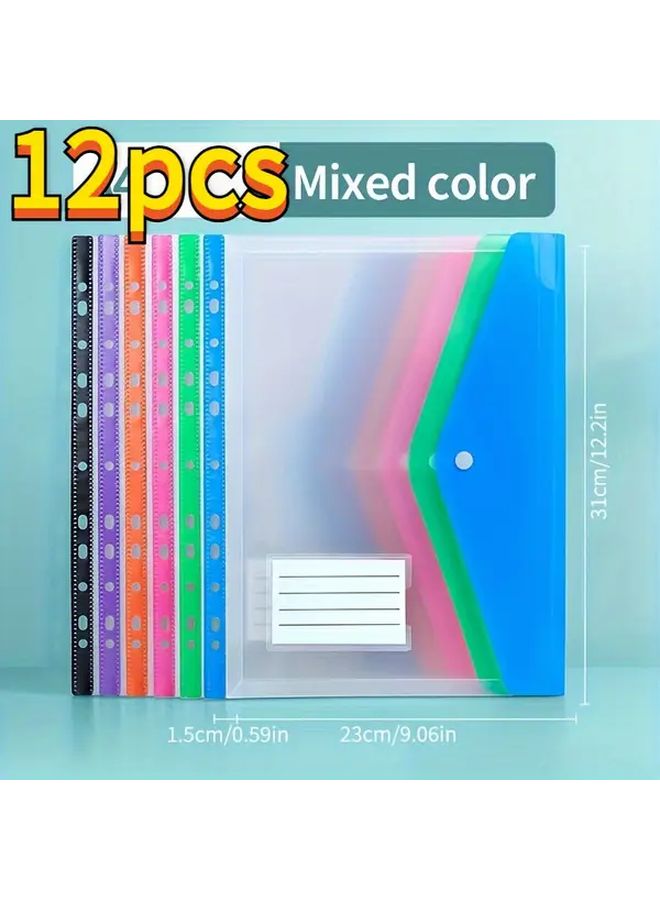 Mixed Color 12pcs A4 Expanding File Folders with Button Closure - Image 1