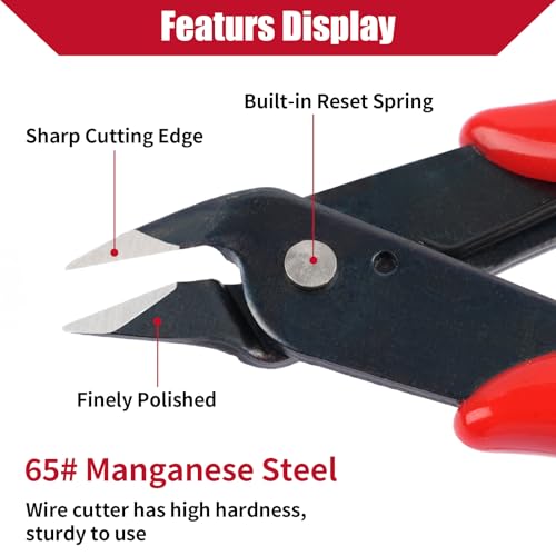 Opvixi 5 Pack Micro Wire Cutters, 5 Inches Flush Cutters Pliers, Diagonal Side Cutters Nippers, Zip Tie Sprue Cutter for Electronics, Plastic Models, Jewelry (Red) - Image 3
