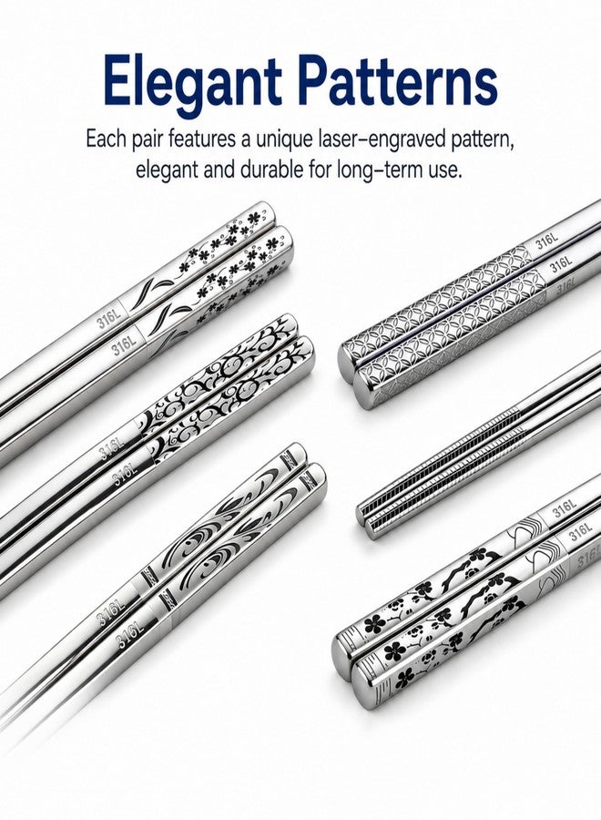 DAMILA 316 Stainless Steel Chopsticks Set, 5 Pairs Reusable Square Chopsticks with Gift Box, Non-Slip Tips, Dishwasher Safe, Elegant Chopsticks for Everyday Dining - Image 5