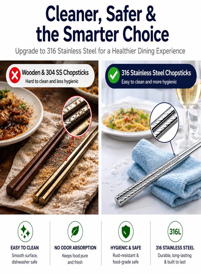 DAMILA 316 Stainless Steel Chopsticks Set, 5 Pairs Reusable Square Chopsticks with Gift Box, Non-Slip Tips, Dishwasher Safe, Elegant Chopsticks for Everyday Dining - Image 3
