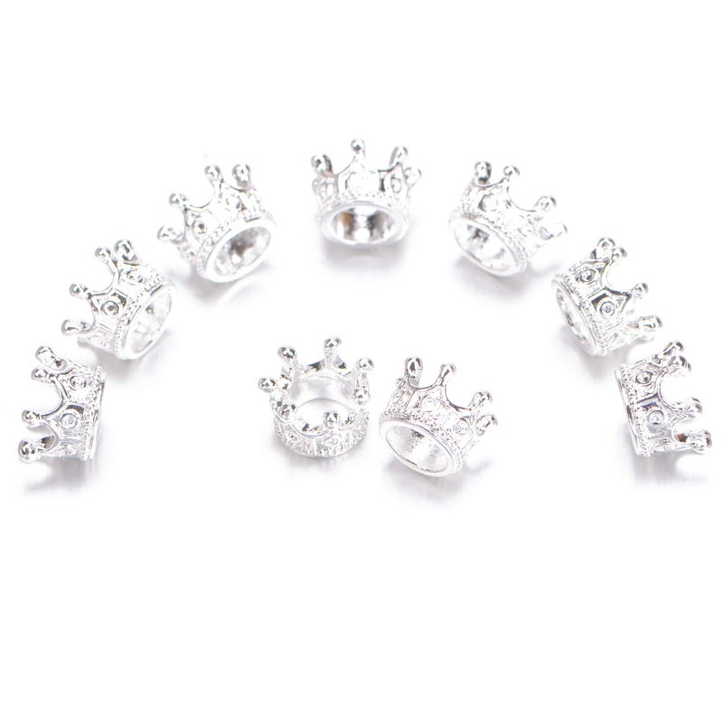 AD Beads 20 Pieces Solid Metal King & Queen Crown Big Hole Bracelet Connector Charm Beads (Queen Crown (Silver)) - Image 5