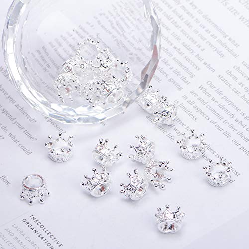 AD Beads 20 Pieces Solid Metal King & Queen Crown Big Hole Bracelet Connector Charm Beads (Queen Crown (Silver)) - Image 3