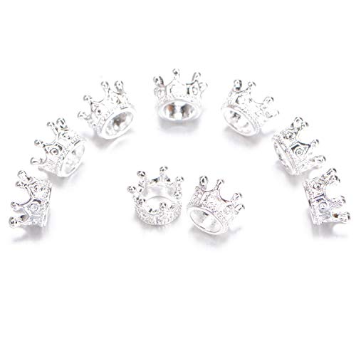 AD Beads 20 Pieces Solid Metal King & Queen Crown Big Hole Bracelet Connector Charm Beads (Queen Crown (Silver)) - Image 1
