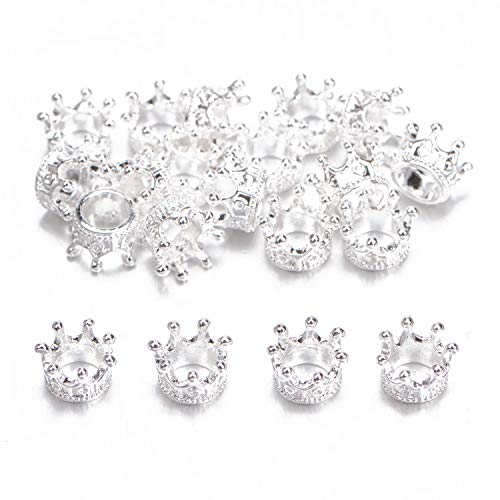 AD Beads 20 Pieces Solid Metal King & Queen Crown Big Hole Bracelet Connector Charm Beads (Queen Crown (Silver)) - Image 2