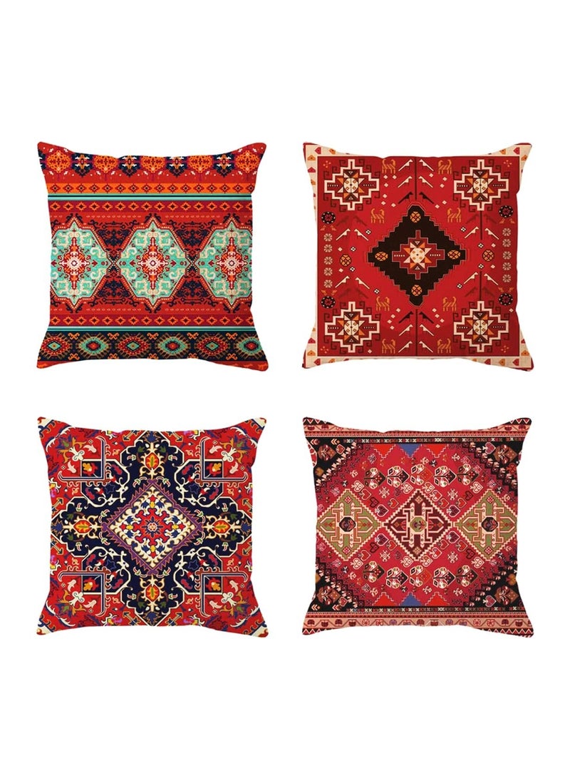 Y&D Cushion Covers, 4 Pcs 18x18 Inches Boho Red Outdoor Decorative Pillow Abstract Persian Carpet Pattern, Novel Pattern for Sofa Couch Square Covers 45x45cm - Image 1