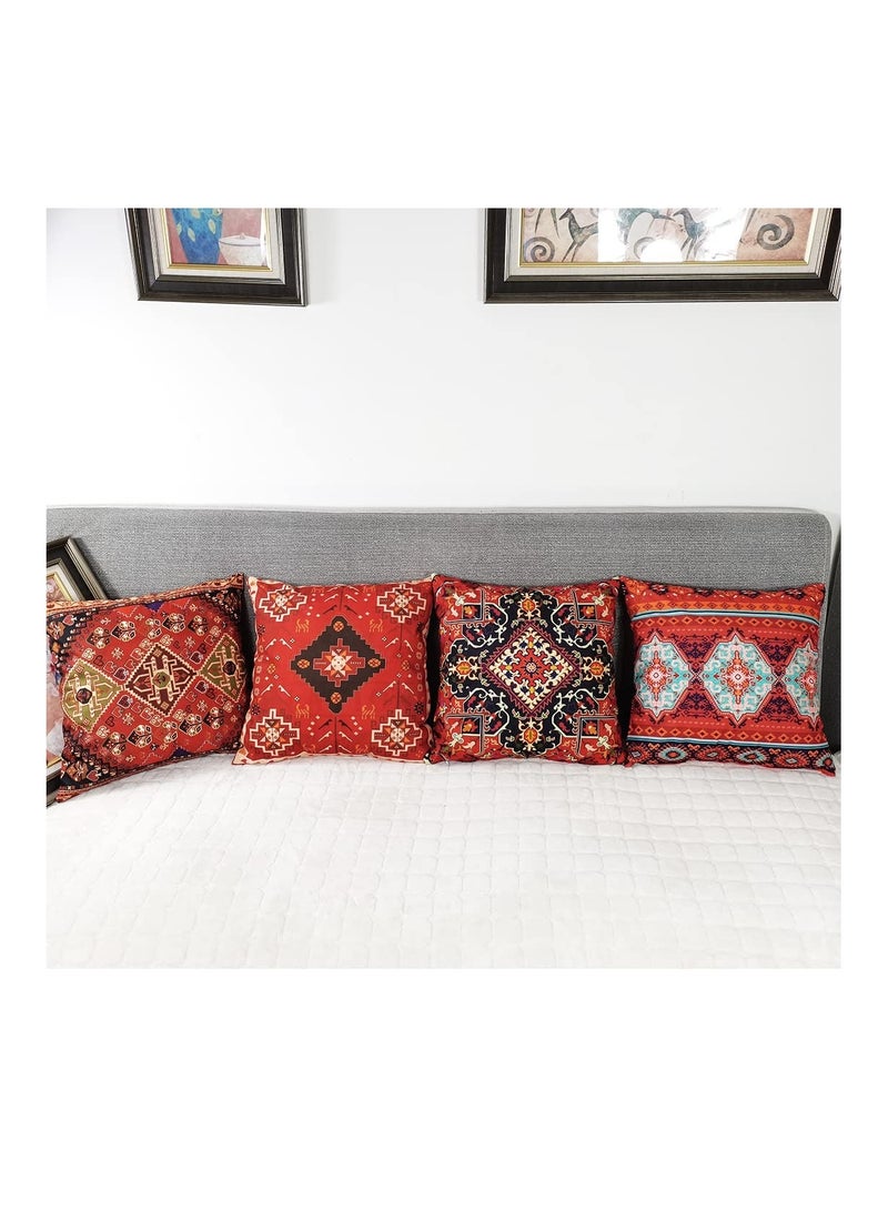 Y&D Cushion Covers, 4 Pcs 18x18 Inches Boho Red Outdoor Decorative Pillow Abstract Persian Carpet Pattern, Novel Pattern for Sofa Couch Square Covers 45x45cm - Image 3