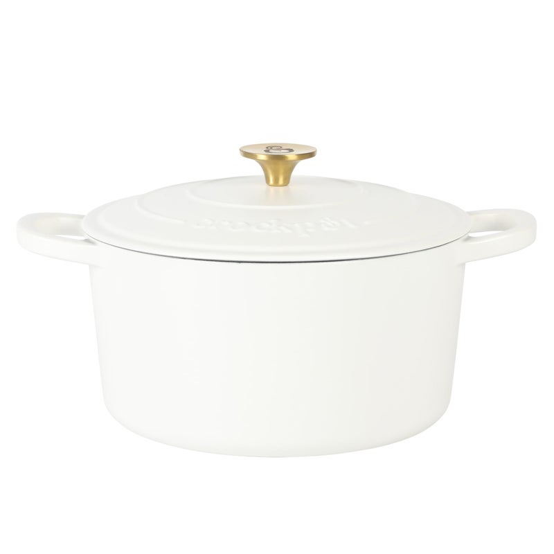Crock-Pot Crock Pot Artisan 6Quart Round European Enameled Dutch Oven Pot With Lid  Matte Linen White wGold Knob