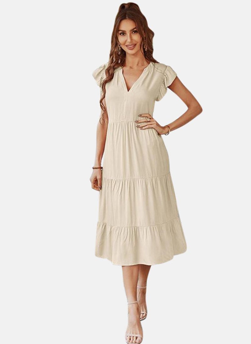 Beige Solid A-Line Midi Dress - pzsku/Z117510A658A60890546AZ/45/_/1734611820/ea1849f8-c8c5-427d-a3c0-0b8815148988