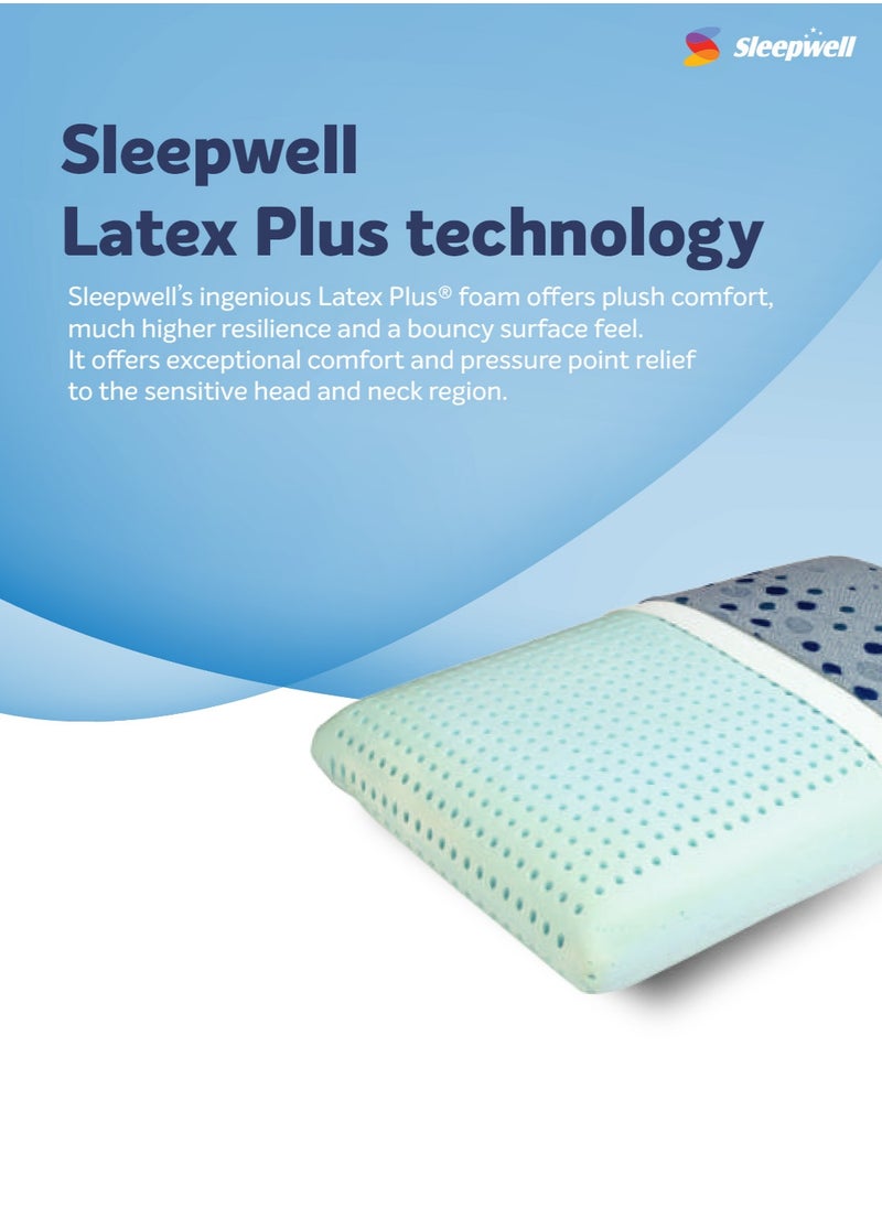 Sleepwell Latex Plus Regular Pillow - Elite Latex Plus For Comfort And Support Pamper Your Head And Neck - Knitted Fabric., Blue, Pack of 1  - Image 3