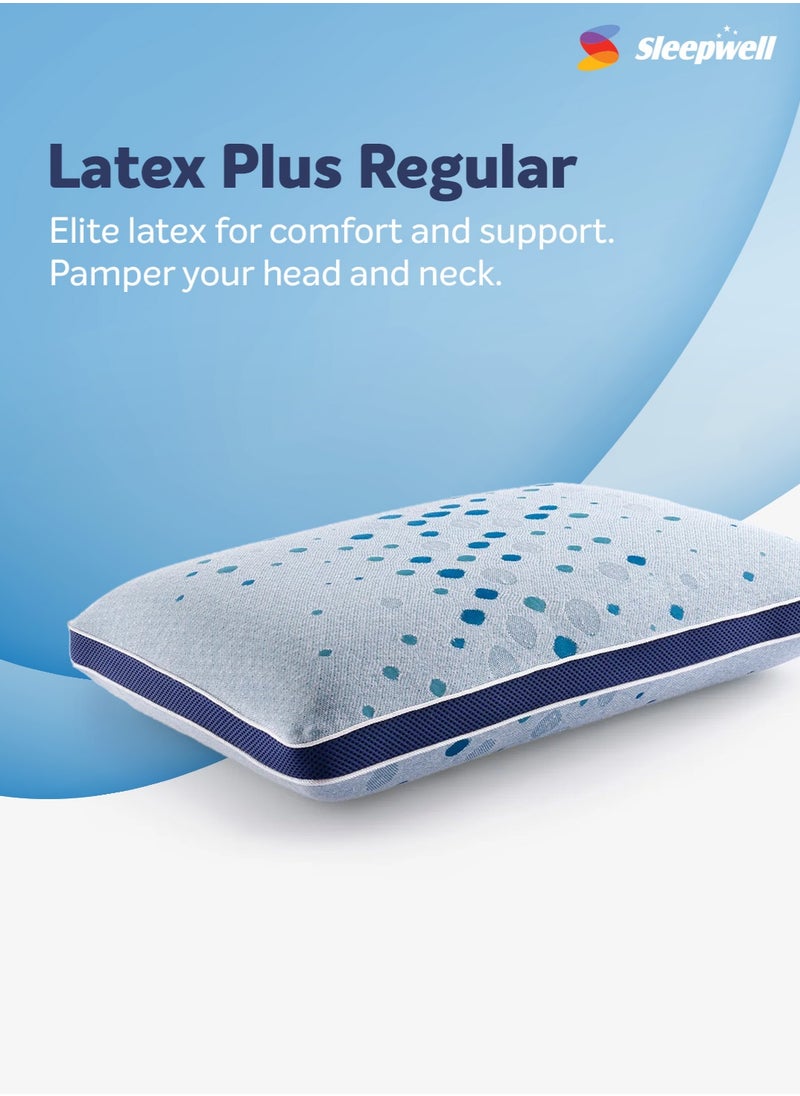 Sleepwell Latex Plus Regular Pillow - Elite Latex Plus For Comfort And Support Pamper Your Head And Neck - Knitted Fabric., Blue, Pack of 1  - Image 2