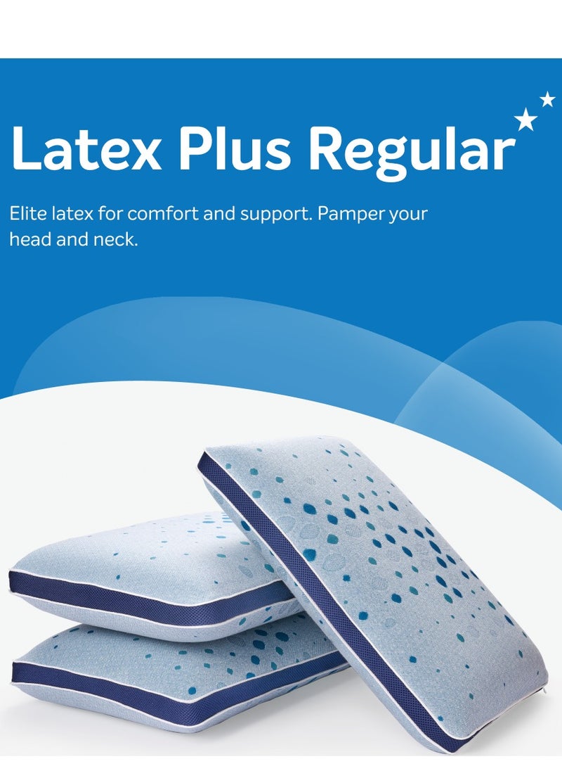 Sleepwell Latex Plus Regular Pillow - Elite Latex Plus For Comfort And Support Pamper Your Head And Neck - Knitted Fabric., Blue, Pack of 1  - Image 2